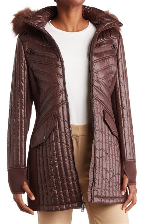 michael kors long quilted jacket with fur|Michael Kors water resistant jacket.